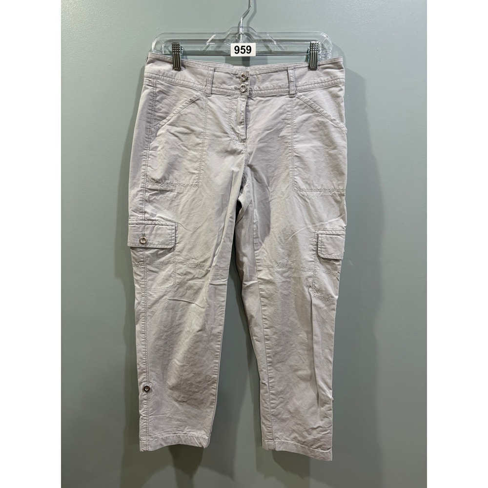 White House Black Market Womens Gray Cargo Crop Pants Size 4 Stretch Utility